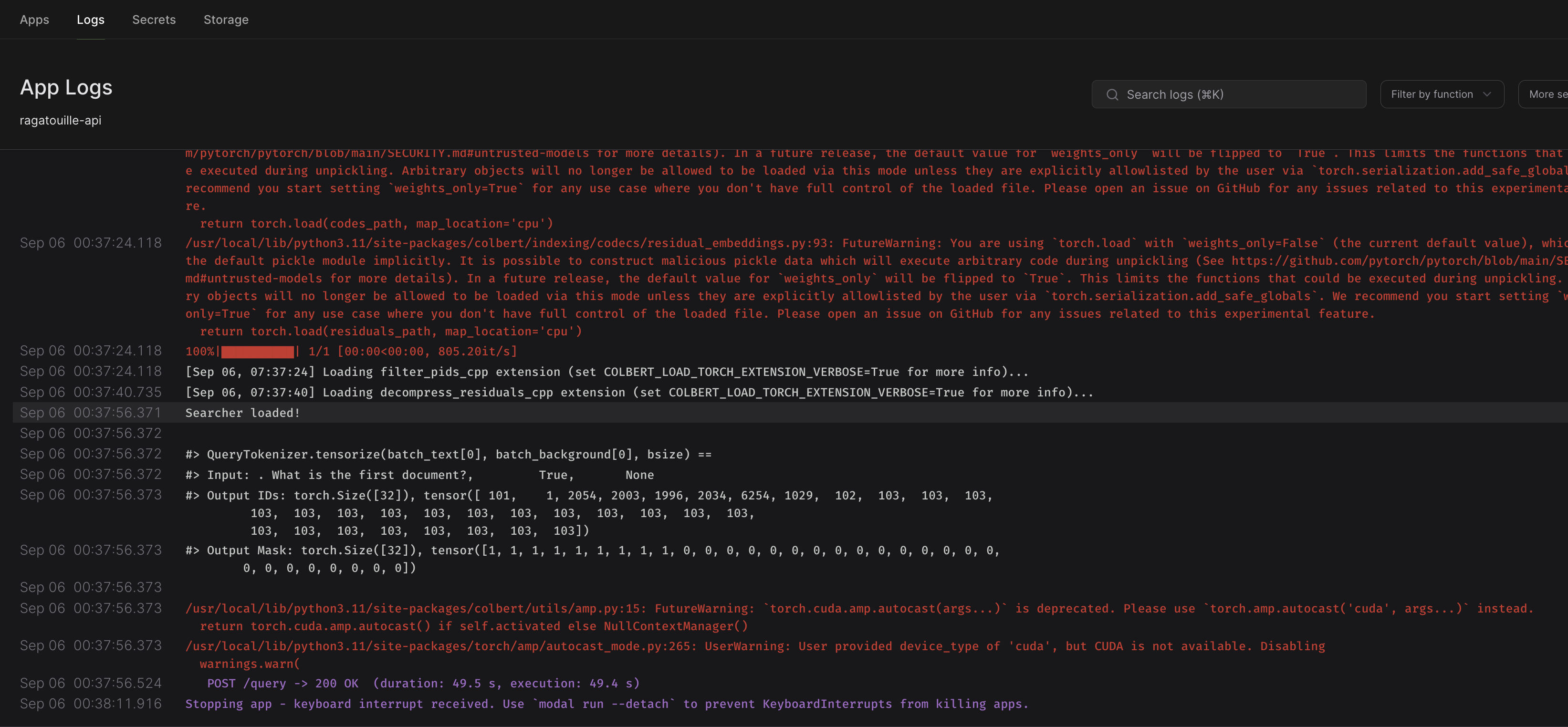 Log of modal